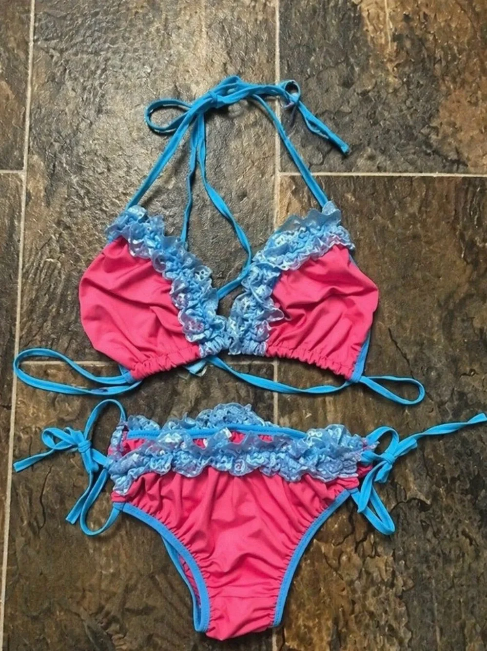 Pink & Blue Ruffle Bikini Set - Picture 1 of 1